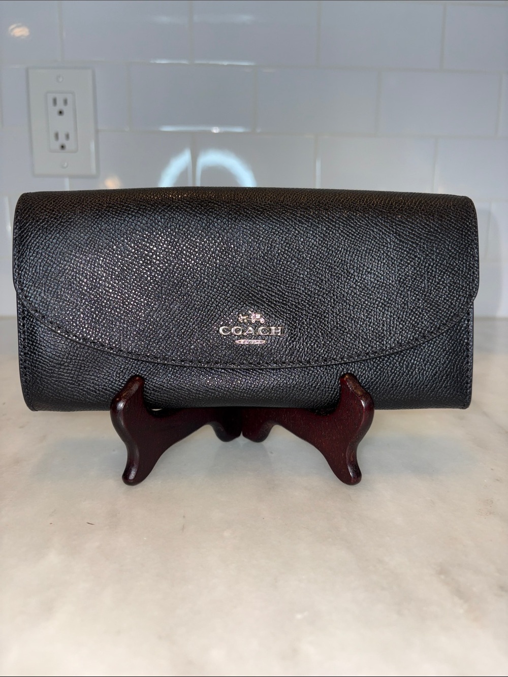 COACH Crossgrain Leather Flap Envelope Long Continental Full Sized Wallet